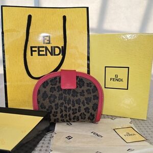 Fendi Leopard/Red Leather Round Wallet